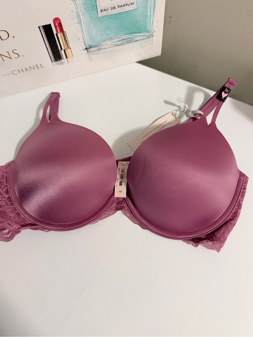 Victoria's Secret Mauve Lace-Trim T-Shirt Bra